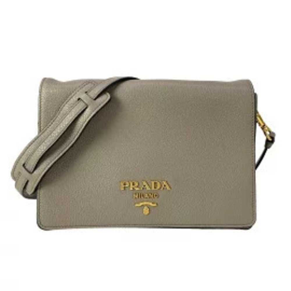 Prada gray leather flap crossbody bag iconic Milano